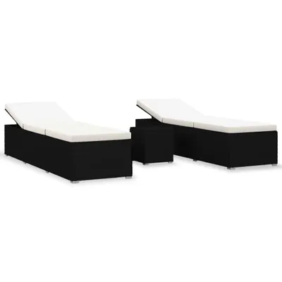 Produktbild von 3-tlg. Garten-Sonnenliegen mit Teetisch Poly Rattan Schwarz