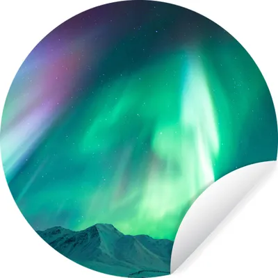 Produktbild von MuchoWow® Runde Wandtattoo - Wandsticker Tapete Aufkleber Nordlichter - Berg - Schnee Ø 50 cm Selbstklebend und Repositionierbar - Wandaufkleber - Kreis - Wand Kreis - Wand Bild - Foto Tapete - Selbstklebende - Wohnzimmerdekoration - Wand Dekoration - Kinderzimmer