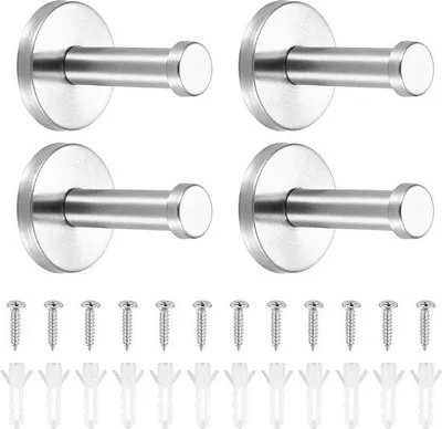 Produktbild von 4-teiliger Hakenwand für Jacken, silber, Bad, Küche, Schlafzimmer