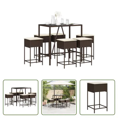 Produktbild von The Living Store 7-tlg. Gartenbar-Set mit Kissen Braun Poly Rattan