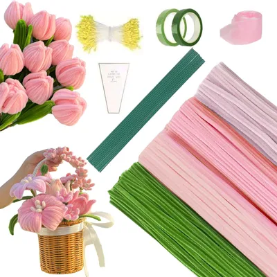Pfeifenreiniger Bastelset, 400 Stück, 4 Farben, rosa, DIY Blumen