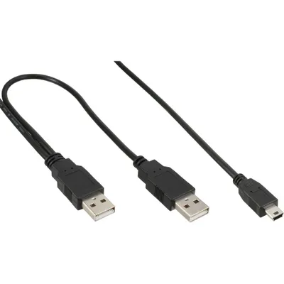 Produktbild von InLine USB Mini-Y-Kabel, 2x Stecker A an Mini-B Stecker (5pol.), 1,0m, 1 m, Mini-USB B, 0,48 Gbit/s, Schwarz