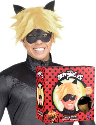 Produktbild von Cat Noir Perücke und Maske für Herren Miraculous Accessoire blond-schwarz