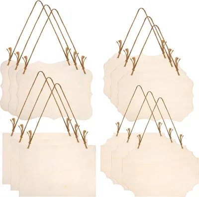 Productafbeelding van Onbeschilderde houten platen om op te hangen - Set van 12 - Onbehandelde houten platen voor huisdecoratie - Doe-het-zelf - Keuken - Café - Bar