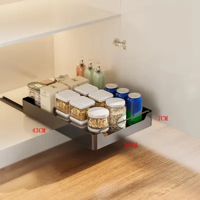 Produktbild von Ausziehbarer Küchenschrank Organizer - Schwerlast Vorratsregal Auszug - Gedämpfte leise Führungsschiene - Robuster Stahl - 30 cm - Schwarz