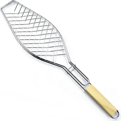 Produktbild von 36 x 15 cm Fischbräter | Fischgriller mit Holzgriff | Fischkorb für Grill | Fischhalter mit Klammer | Fisch-Grillzange für Gemüse, Garnelen | faltbare Fischzange | Grillzubehör - Fischgrill