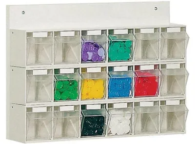 Produktbild von Lockweiler Klarsichtmagazin weiß H410xB600xT108mm 18xGr.B mit Holzrückwand - 1551814
