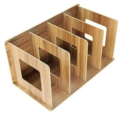 Produktbild von Holz-Schreibtischorganizer mit 4 Fächern und Bücherstütze für Zeitschriften und Akten im Büro