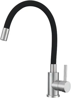 Produktbild von VBChome Küchenarmatur mit flexibler Schwarz Silikonbrause – Flexibler Wasserhahn mit Einhebelmischer für Spüle – Armatur Gebürstetes Detail