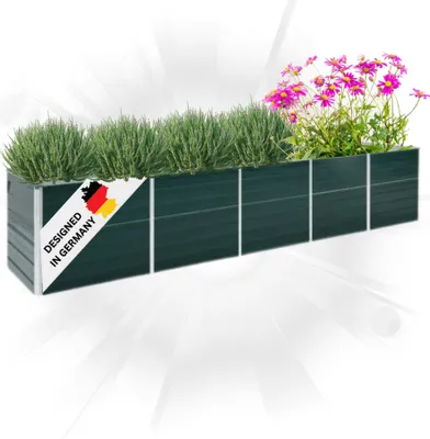 Produktbild von DELUKE® Hochbeet für Garten OSKAR Grün | 400x80x45cm | Verzinkter Stahl | Wetterfest | Gartenbeet Kräuterbeet Blumenbeet Beet hoch Frühbeet für Garten Gemüsebeet