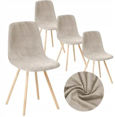 Produktbild von Stuhlhusse - Beige - 4 Stück - Samt - Bezug für Skandinavische Stühle - Universal - Stretch