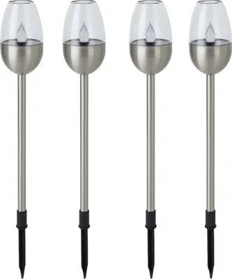 Produktbild von Dehner Solarleuchte Jaro, 4er Set, Lichtfarbe warmweiß, Ø 6.1 cm, Höhe 41.7 cm, Edelstahl / Kunststoff, silber