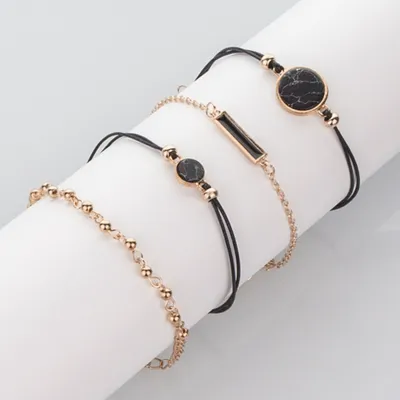 Produktbild von 4 Teile/satz Frauen Böhmischen Runde Bar Stein Charm Armband Seil Kette Armreif Schmuck