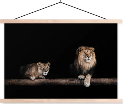 Produktbild von MuchoWow® Textilposter Löwen - Licht - Porträt 60x40 cm mit holzfarbenen Rahmen - Bilder
