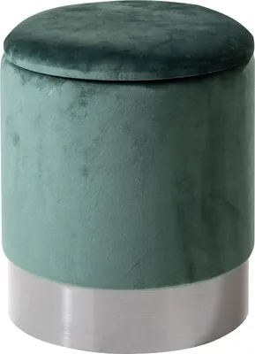 Produktbild von Hocker - Dunkelgrün - Silbergrau - Ø 31 cm - Samtbezug - mit abnehmbarem Deckel