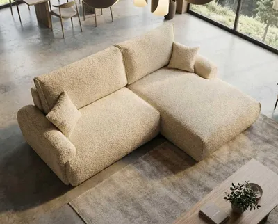 Obrázek produktu pro Rohová sedací souprava Malvito Nordelo s funkcí spaní a podnožkou, univerzální L/R, látka ARENA Bouclé - 1 bílá, 260 cm