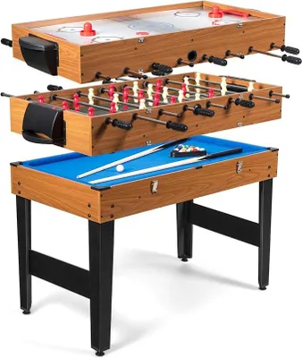 Produktbild von 3 in 1 Spieltisch inkl. Zubehör, Multigame-Tisch mit Tischkicker Airhockey Billardtisch, Multifunktionstisch Kickertisch Tischhockey Billard für Bars Partys, für Kinder & Erwachsene