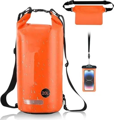 Produktbild von Famanu wasserdichte Tasche 10 l/20 l - mit Hüfttasche und Handytasche - wasserdicht - Set für Rafting, Schwimmen, Kajakfahren, Strand, Angeln, Camping