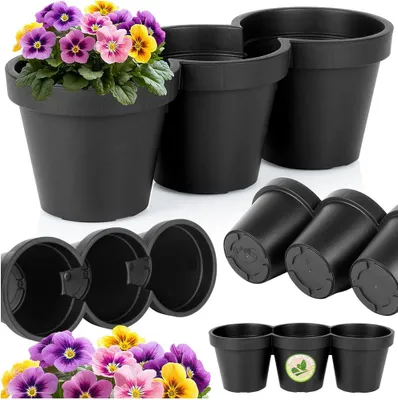 Immagine prodotto di Triplo vaso da giardino in plastica nera per piante, fiori ed erbe aromatiche