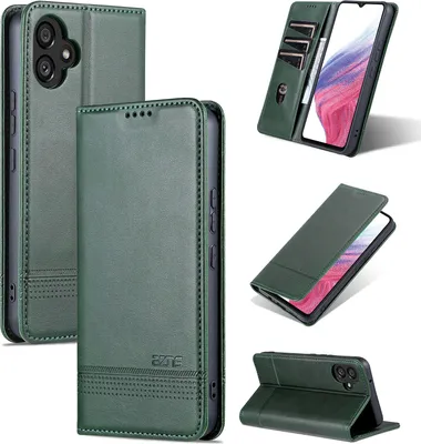 Image de Etui en cuir pour Samsung Galaxy A05, étui portefeuille pliable avec fermeture magnétique et support vert