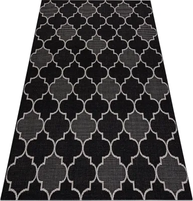 Zdjęcie produktu dla DYWAN SZNURKOWY SIZAL FLOORLUX 20607 , koniczyna marokańska, trellis / srebrny czarny 80x150 cm