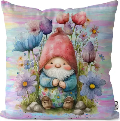 Produktbild von VOID Zwerg Blumen Gartenzwerg Kissenhülle Polyester Zierkissen Couchkissen Ostern Osterdeko Deko