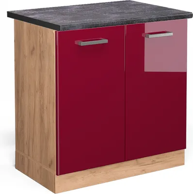Image de Meuble bas sous-évier Vicco R-Line Rouge brillant 80cm , PT Anthracite, Model 46332