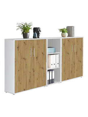 Produktbild von Aktenschrank TABOR 8 in weiß / Artisan Eiche, Schrankwand, Büroschrank, abschließbar, Metallgriffe