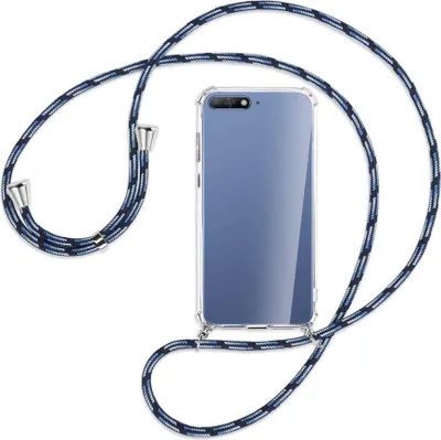 Produktbild von Handykette Backcover-Schutzhülle mit Band (Metall silberfarben) für Huawei Y6 2018 - Blautöne