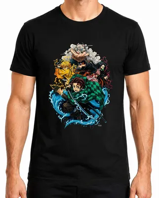 Obrázok produktu pre Zabíjačka démonov Kimetsu no Yaiba Tanjiro Nezuko Zenitsu Pánske darčekové tričko, čierne, XL