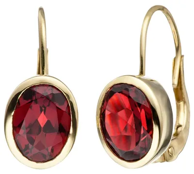 Produktbild von Boutons Granatohrringe Ohrhänger rote Granate in Ovalform 333 Gold Gelbgold