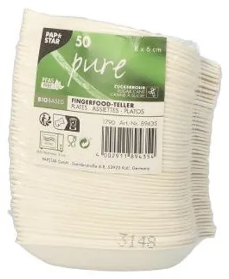 Zdjęcie produktu dla 500 Papstar talerzyków finger food, czysta trzcina cukrowa 8 cm x 6 cm biały Leaf 89435