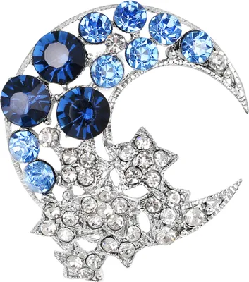 Produktbild von Mode Strass Crescent Moon Sterne Brosche Pin Breastpin Frauen Schal Schmuck-Blau