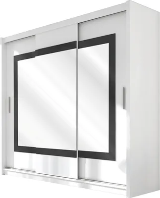 Produktbild von Furniture24 Kleiderschrank PRESTON 250 Schlafzimmer 3 Türiger Schwebetürenschrank Schrank mit Kleiderstange 8 Einlegeboden und Spiegel Weiß Schiebetür
