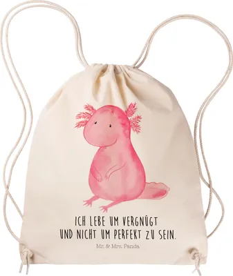 Produktbild von Mr. & Mrs. Panda Stoffbeutel Axolotl Niedlich - Transparent - Geschenk, Freundin, Jutebeutel, Weisheit, leichter rucksack, Drawstring Bag, wander, Axolot, Liebe, Fröhlich