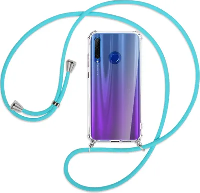 Produktbild von Handykette Backcover-Schutzhülle mit Band (Metall silberfarben) für Honor 20 Lite / 20e - türkis