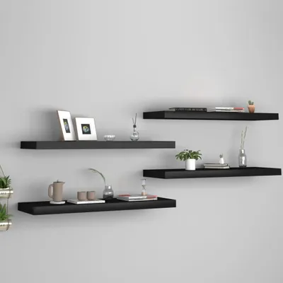 Produktbild von The Living Store Schweberegale 4 Stk. Schwarz 80x23,5x3,8 cm MDF