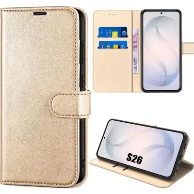 Image de Coque pour Samsung Galaxy S26, Protection Intégrale Antichoc Anti-Rayures Cuir Synthétique - Doré
