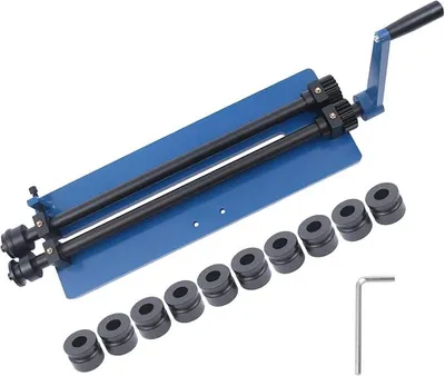 Imagen del producto de Máquina de plegado, máquina de doblado para láminas de acero de 1,2 mm, con 3 juegos de matrices redondas y 3 juegos de matrices escalonadas, herramientas para el procesamiento de láminas de acero