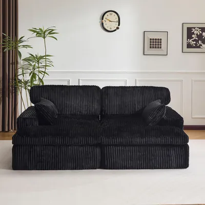 Produktbild von Sofa Cordsofa 2-Sitzer mit Bettfunktion, modernes Schlafsofa für Wohnzimmer Weicher Cordbezug, flexible Kombination & ideal für kleine Räume