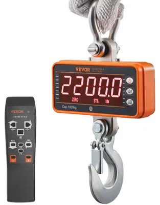 Productafbeelding van VEVOR Digitale Hangweegschaal, 9 tot 1000 kg, kraanweegschaal, lbs/kg/N, trekkrachtweegschaal, nauwkeurigheid 0,2 kg, wildweegschaal, industriële weegschaal, LED-display, hangende weegschaal, mini