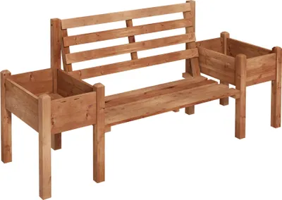 Produktbild von Rustikale Gartenbank aus Tannenholz mit Pflanzkästen, 2-Sitzer, 184x59x95 cm