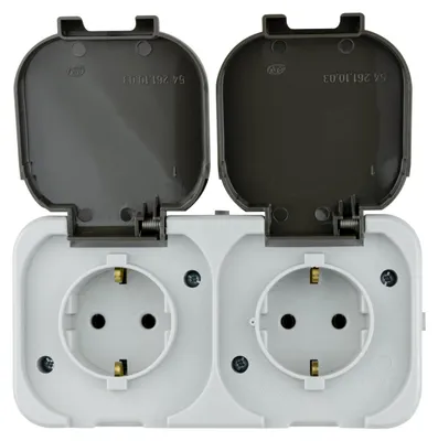 Productafbeelding van Dubbel stopcontact IP44 voor vochtige ruimtes, grijs