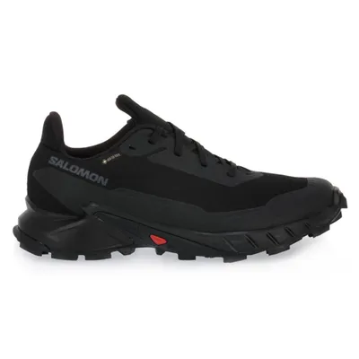 A single black Salomon Alphacross 5 GTX women's hiking shoe is shown against a white background.
