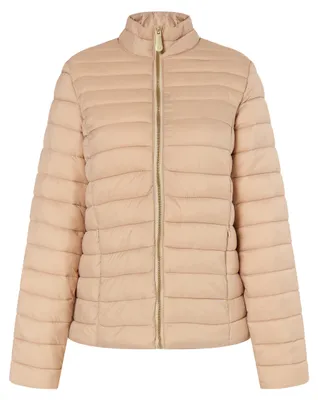 Produktbild von Damen schimmernde Nylon Jacke beige XS synthetisch isoliert mit gefüttertem Stehkragen