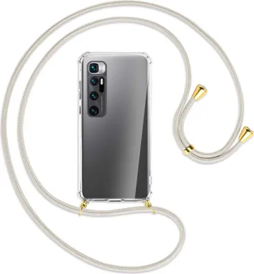 Produktbild von Handykette Backcover-Schutzhülle mit Band (Metall goldfarben) für Xiaomi Mi 10 Ultra - broken white