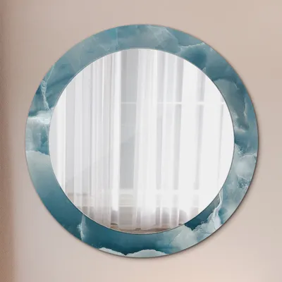 Produktbild von Modern Spiegel - Wandspiegel Design Wandmontage – Badspiegel mit Aufdruck - Rundspiegel - Blau Onyx Marmor - Rund: Ø70cm