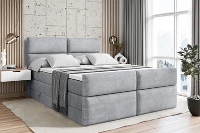 Produktbild von ALTDECOR Boxspringbett mit Fußteil, 2 Matratzen und Topper - 180x200 cm - BOXI3-Z KING - Hellgrau Samt - Polsterbett mit, H3- und H4- Matratzen, Bettkasten und Lattenrost, Bett mit Stauraum
