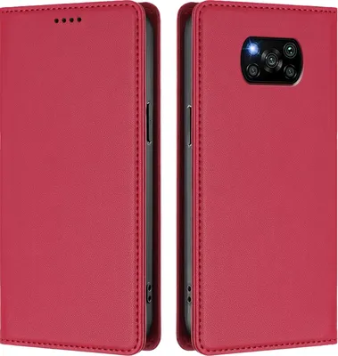 Image de Étui en cuir pour Xiaomi Poco X3/Poco X3 NFC/Poco X3 Pro, étui à rabat magnétique en cuirPolyuréthaneavec support, rouge