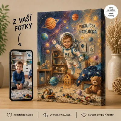 Produktbild von Personalisierte Leinwand: "Traumwelt" – Kinderzimmer im Weltraum-Design – 80 x 120 cm